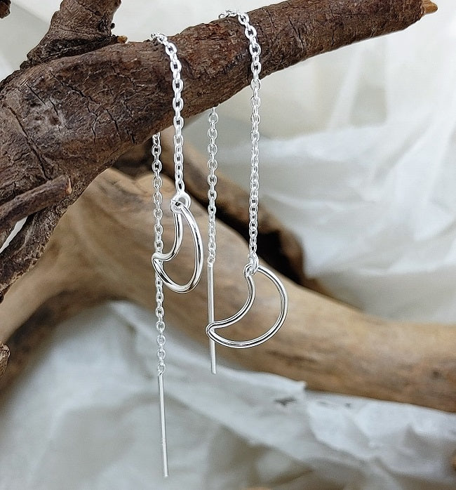 Crescent moon threader earrings - Silver or 14k Goldfill
