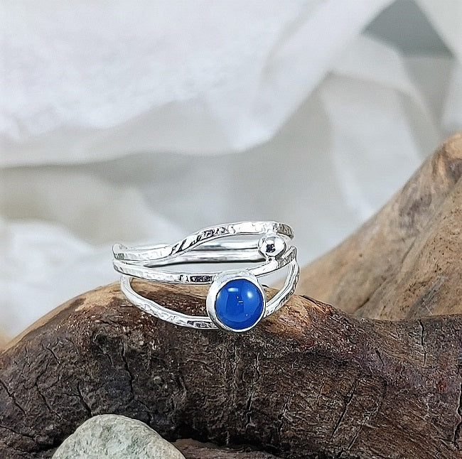 Organic three strand wrap ring - blue onyx