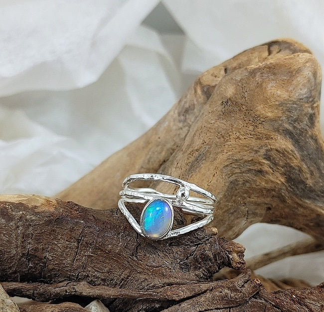 Organic three strand wrap ring - Opal
