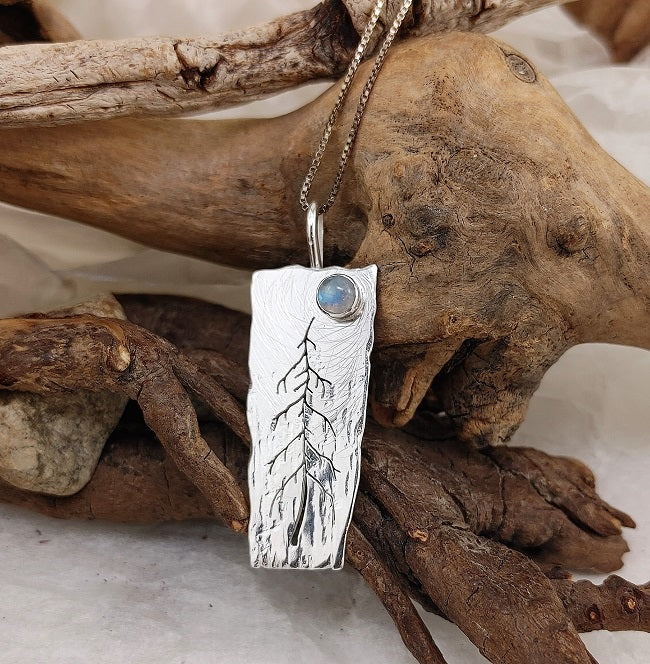 Whimsical single Tree with Rainbow Moonstone