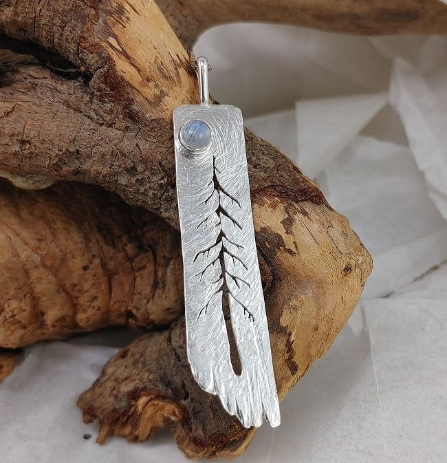 Whimsical tree pendant with Rainbow Moonstone