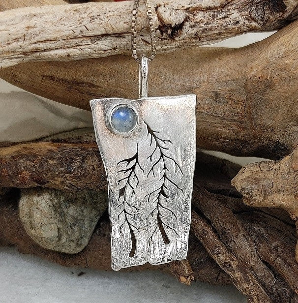 Whimsical two tree pendant - Rainbow Monstone