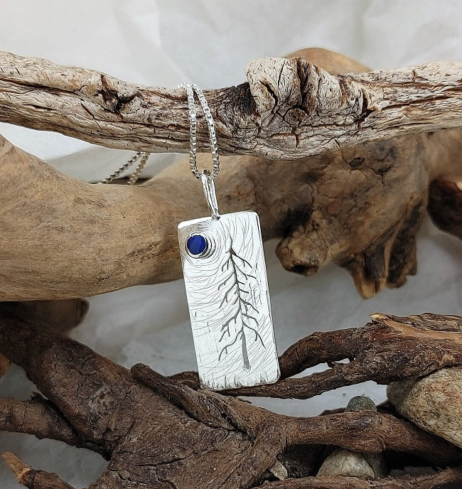 Whimsical tree pendant - blue opal